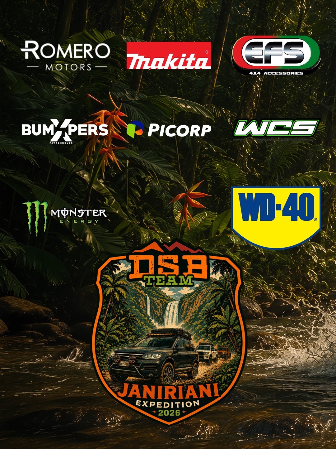 Auspiciadores de la Expedición Janiriani 2026: Romero Motors, Makita, EFS 4x4 Accessories, BumXpers, Picorp, WCS, Monster Energy y WD-40